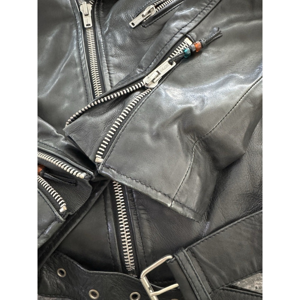 BLK DNM Black Vintage Distressed Perfecto Moto Leather Jacket. Glass Beads Med - Picture 13 of 15